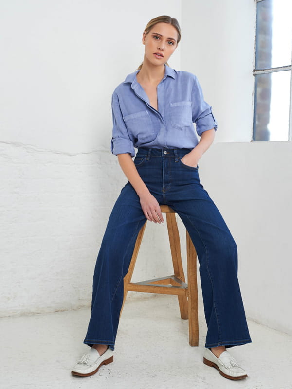 Dark Blue Wash Slim Palazzo