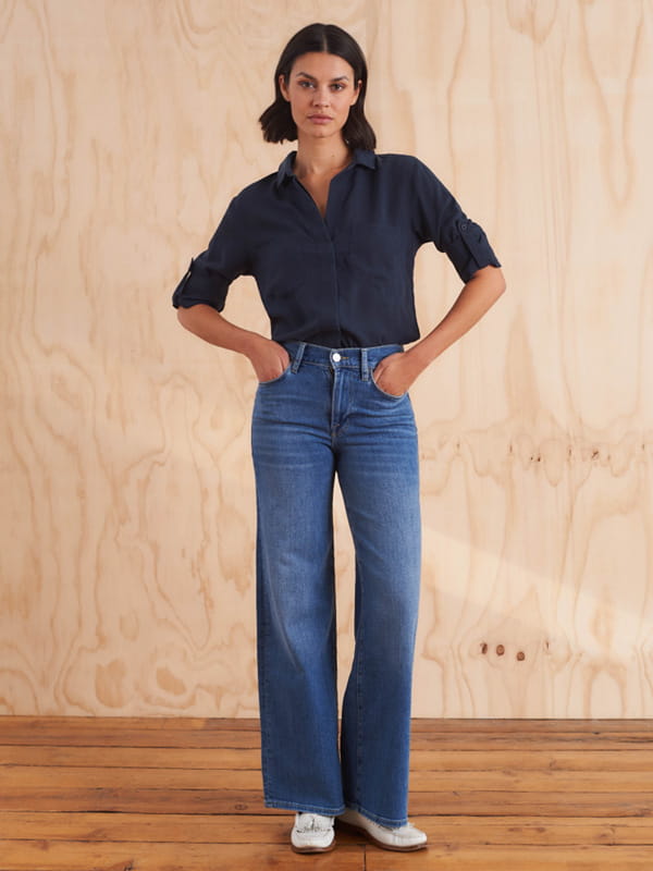 Mid Blue Wash Slim Palazzo