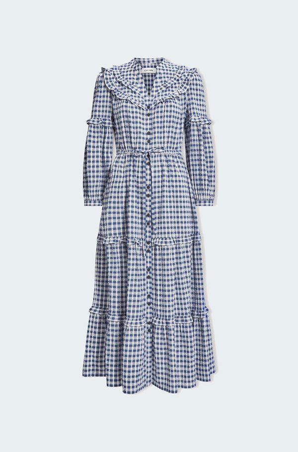Suki Seersucker Dress In Blue White Check