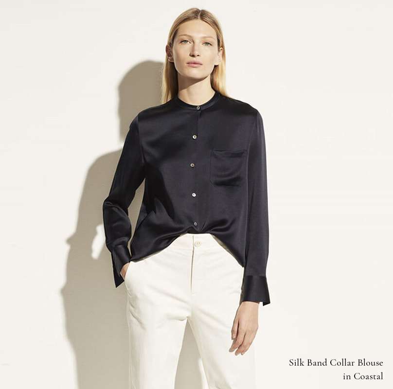 SILK BAND COLLAR BLOUSE IN COASTAL
