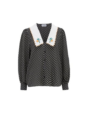 RIXO - Lila Embroidered Blouse In Black Polka
