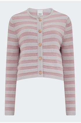 Trilogy Stores Striped Cardigan in Cream Pink