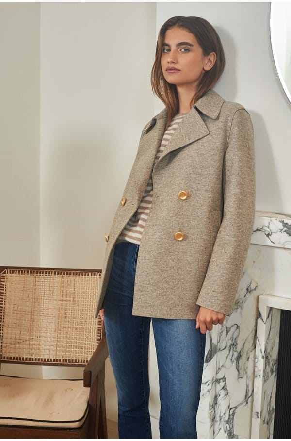 peacoat with gold buttons in natural casha