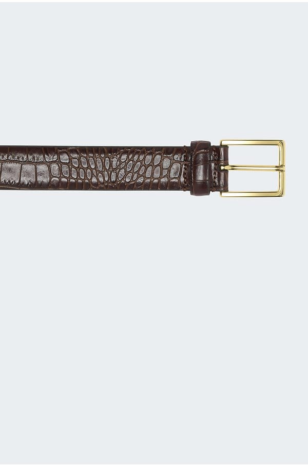 snakeskin belt in dark brown