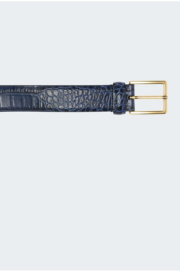 snakeskin belt in navy