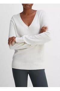 weekend v neck sweater in heather white
