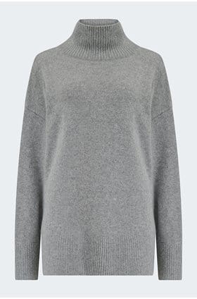 Trilogy Stores Dropped Shoulder Turtleneck in Heather Silver Dust