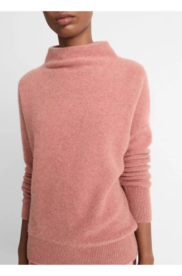 boiled funnel neck jumper in heather vintage rose