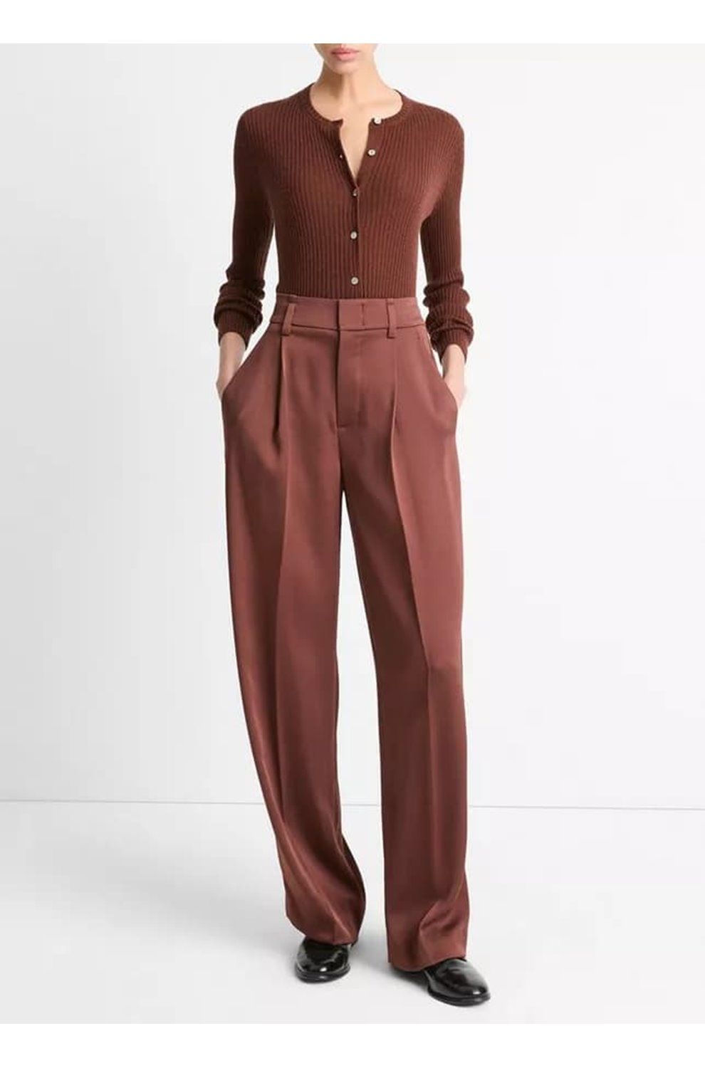 Trilogy Stores Satin Wide Leg Trouser in Dark Rosewood