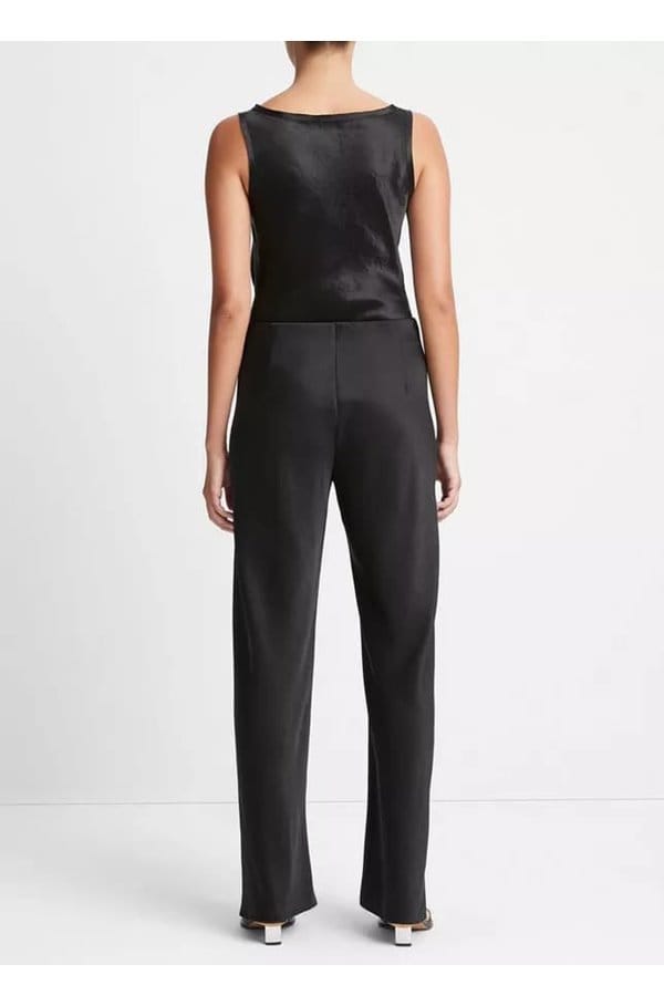 high waisted bias pant in black