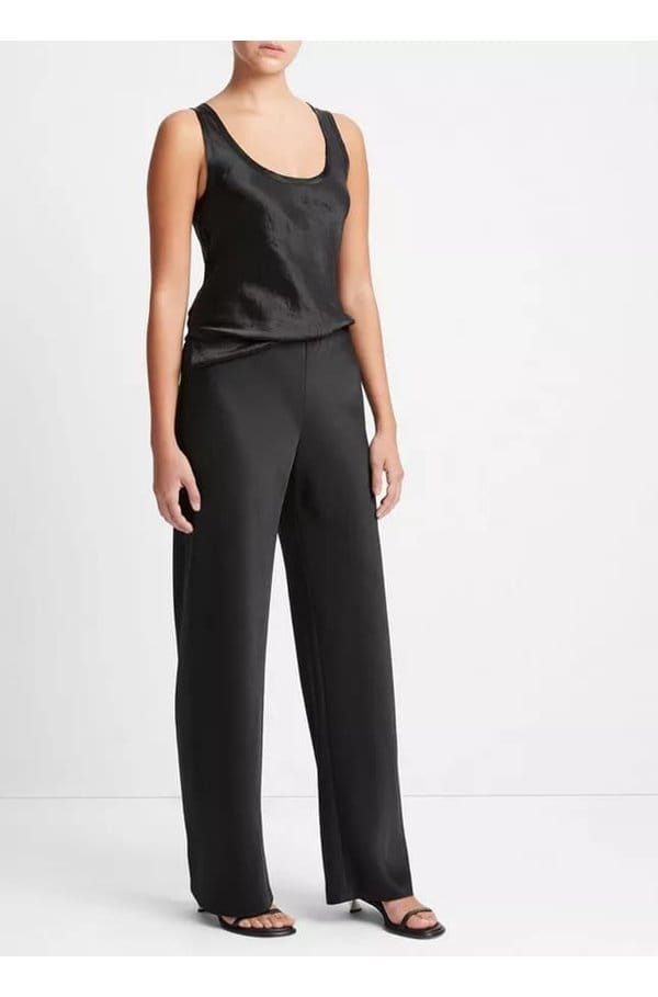 high waisted bias pant in black