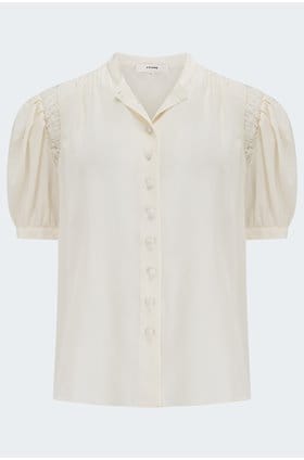 Lace Shoulder Inset Blouse in Cream