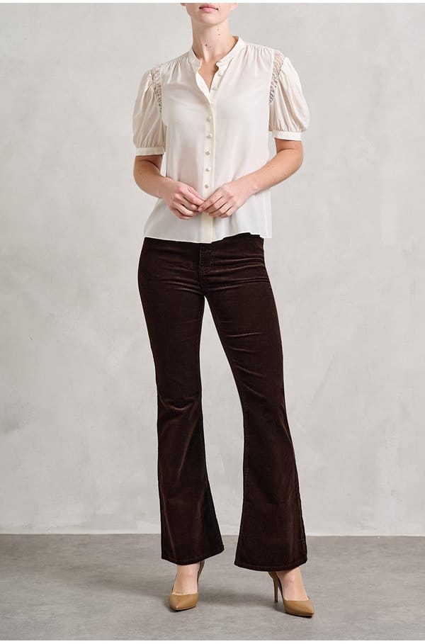 lace shoulder inset blouse in cream