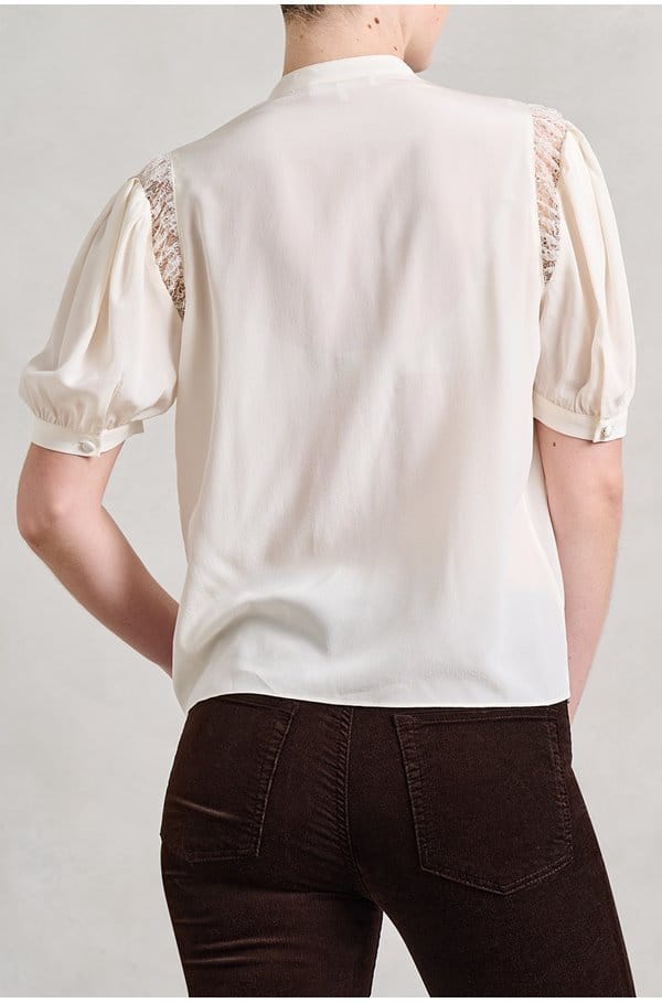 lace shoulder inset blouse in cream