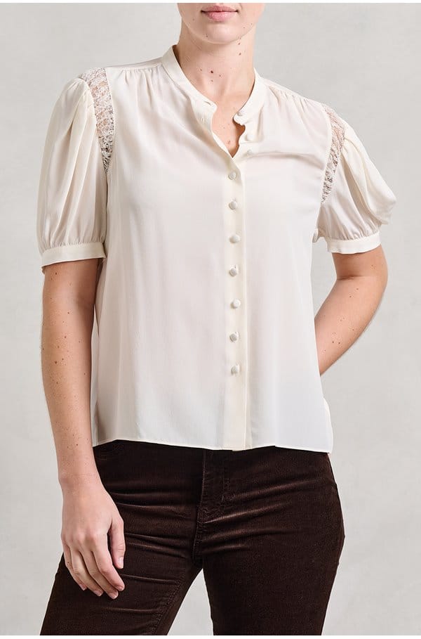 lace shoulder inset blouse in cream