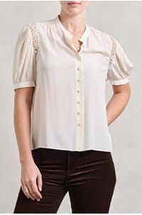 lace shoulder inset blouse in cream