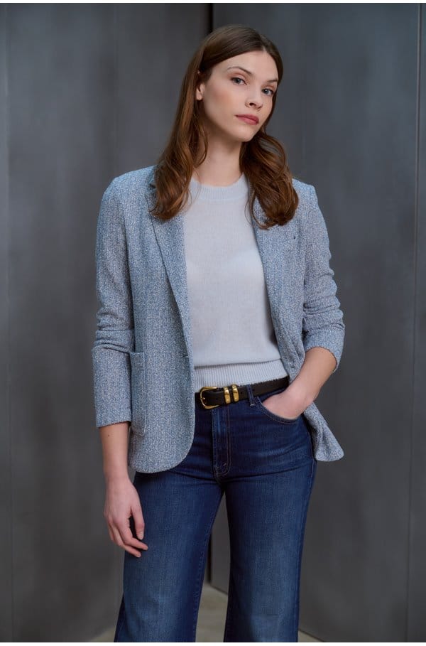 stand up collar blazer in denim