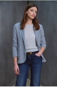 stand up collar blazer in denim
