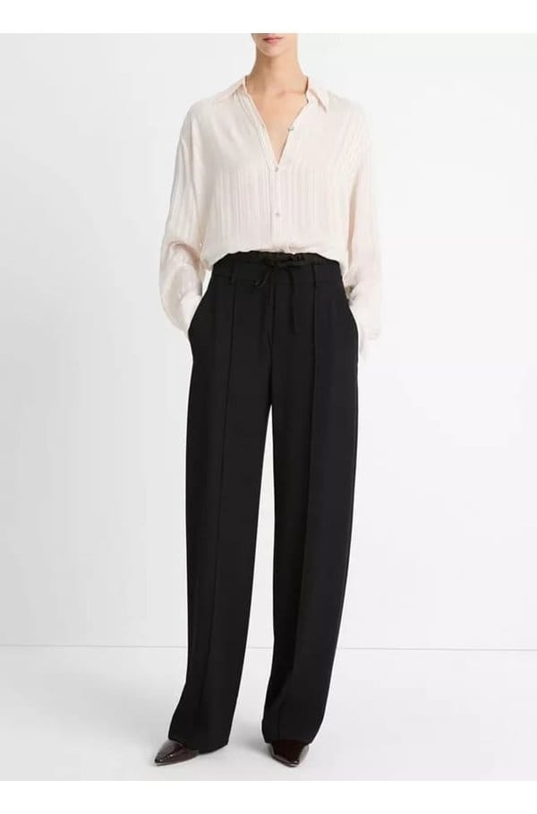 double waist drawstring pant in black