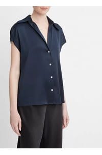 cap sleeve ruched blouse in coastal