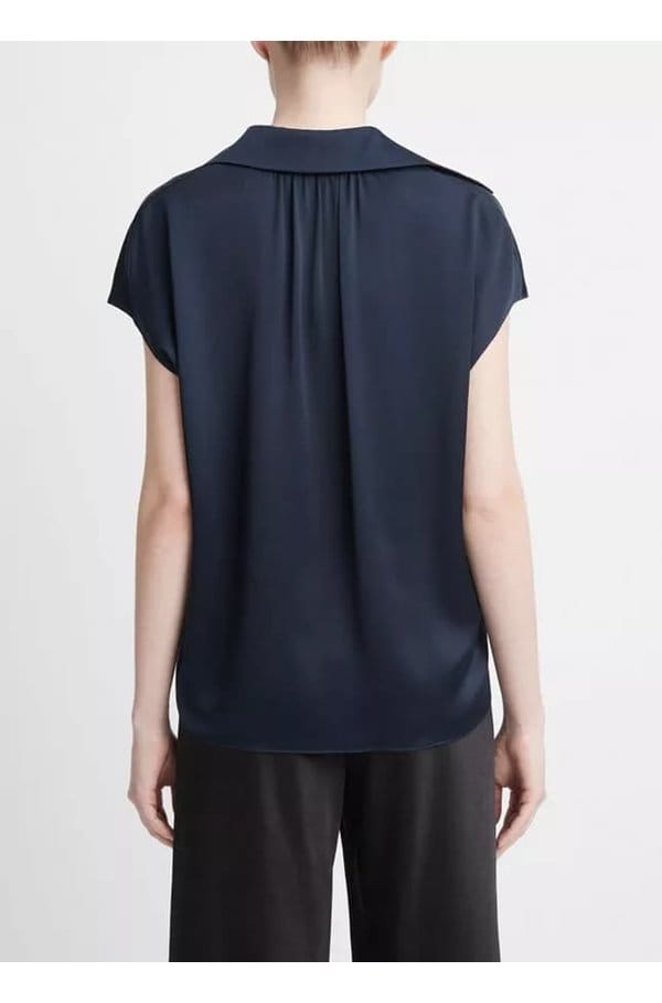 cap sleeve ruched blouse in coastal