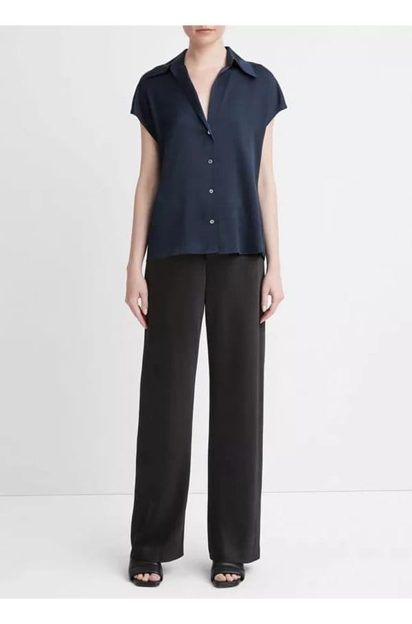 cap sleeve ruched blouse in coastal
