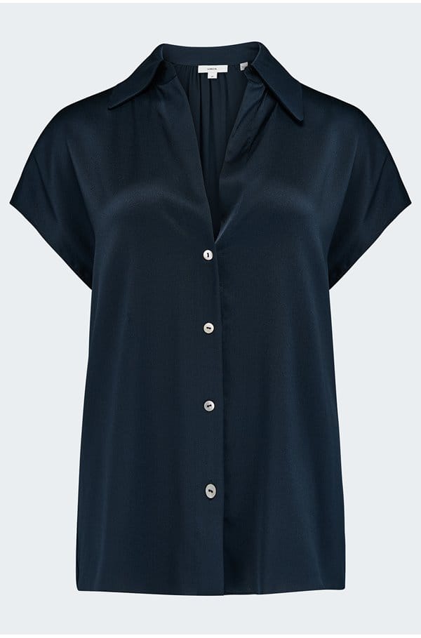cap sleeve ruched blouse in coastal