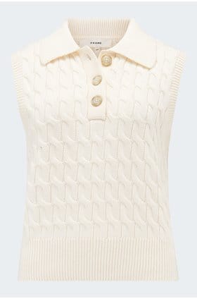 Cable Polo Vest in Cream
