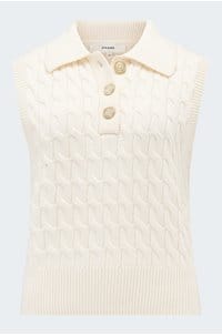 cable polo vest in cream