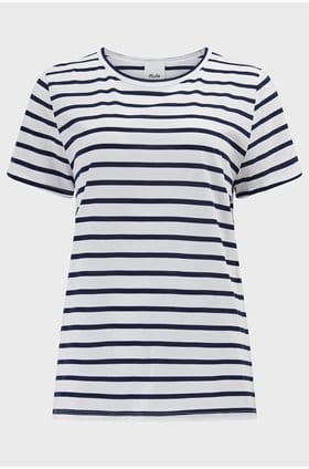 Round Neck T-Shirt in White Navy