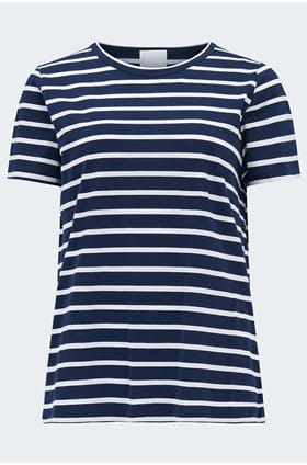Round Neck T-Shirt in Navy White 