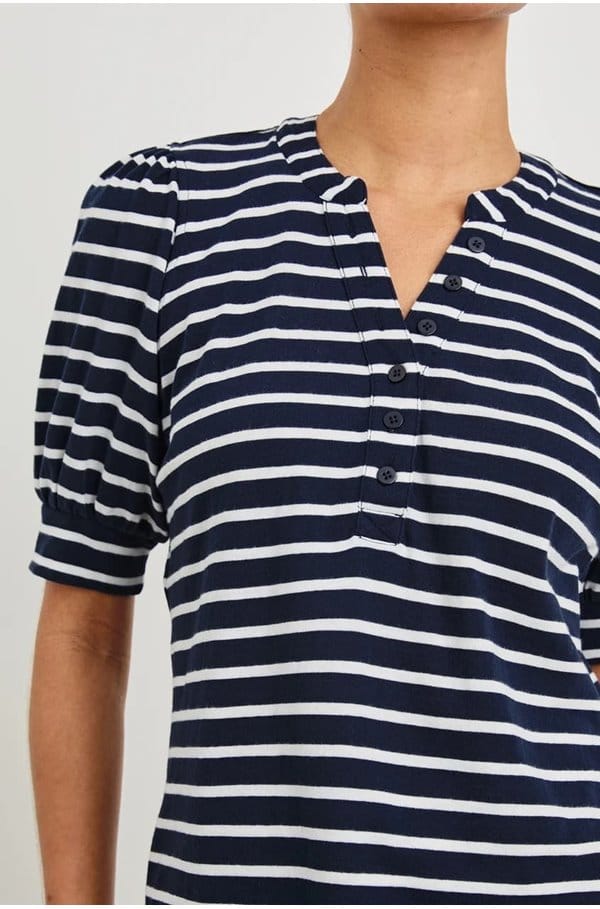 jewel top in navy ivory stripe