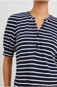 jewel top in navy ivory stripe