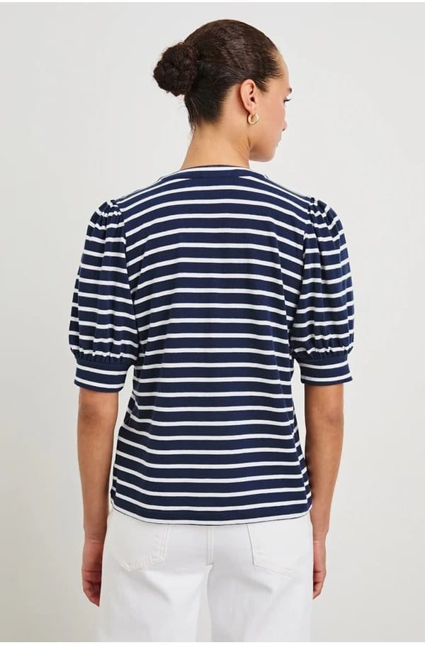 jewel top in navy ivory stripe