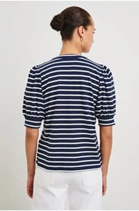 jewel top in navy ivory stripe