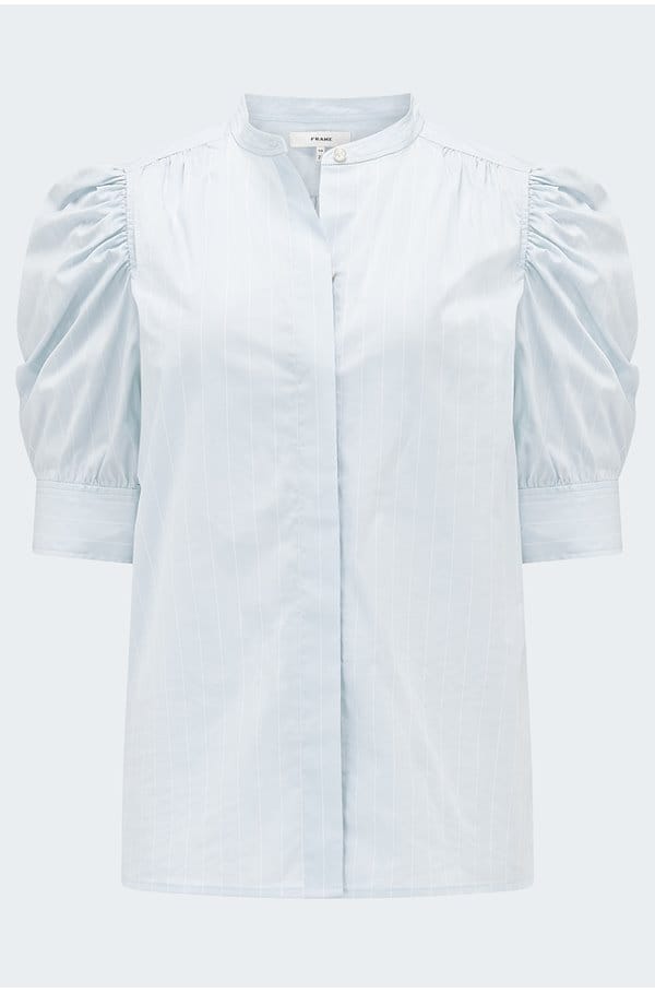 the gathered top in light chambray multi