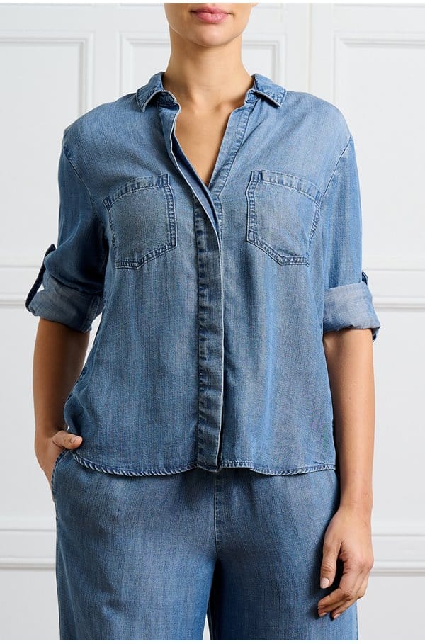 split back button down shirt in moonlit haze