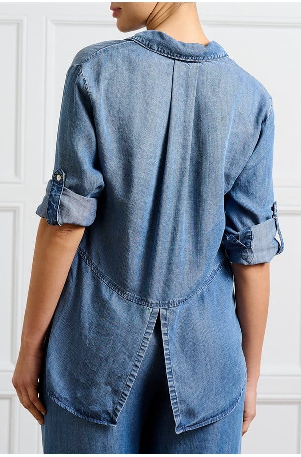 split back button down shirt in moonlit haze