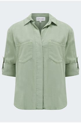 Split Back Button Down Shirt in Olive Grove