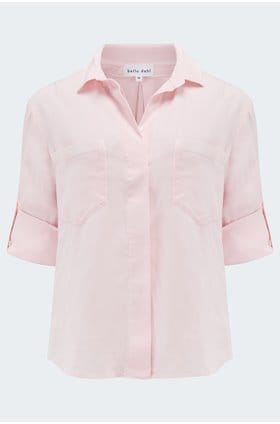 Split Back Button Down Shirt in Petal Pink