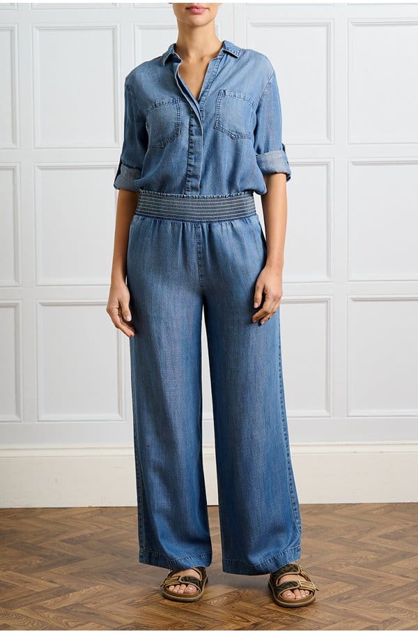 smocked waist wide pant in moonlit haze