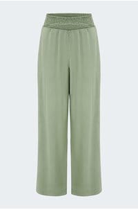 smocked waist wide pant in olive grove
