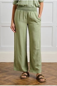 smocked waist wide pant in olive grove