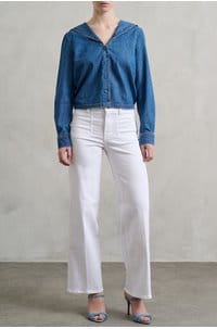 le slim palazzo in white with modernist pockets