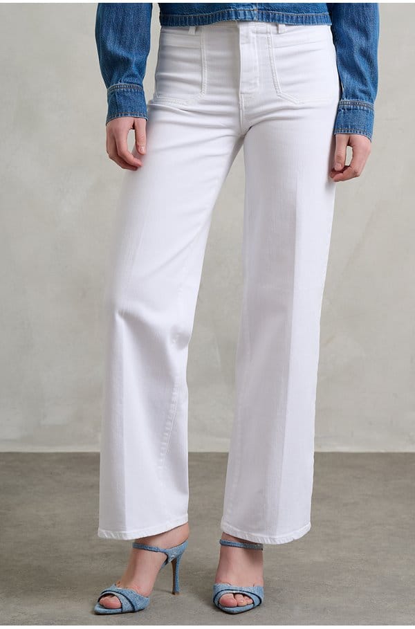 le slim palazzo in white with modernist pockets