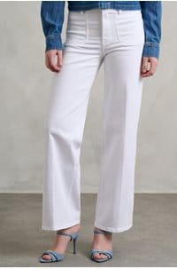 le slim palazzo in white with modernist pockets