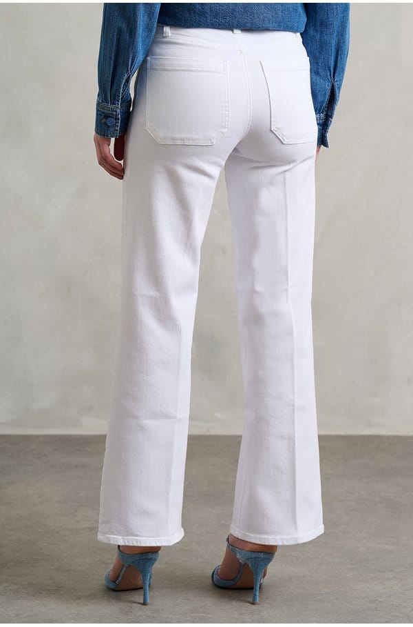le slim palazzo in white with modernist pockets