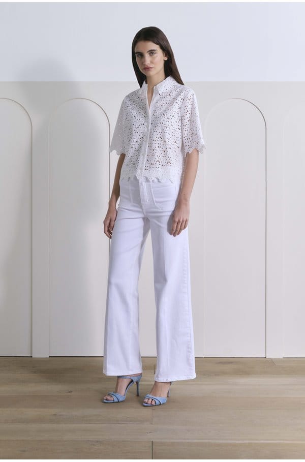 le slim palazzo in white with modernist pockets