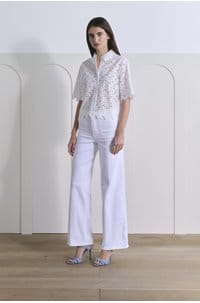 le slim palazzo in white with modernist pockets