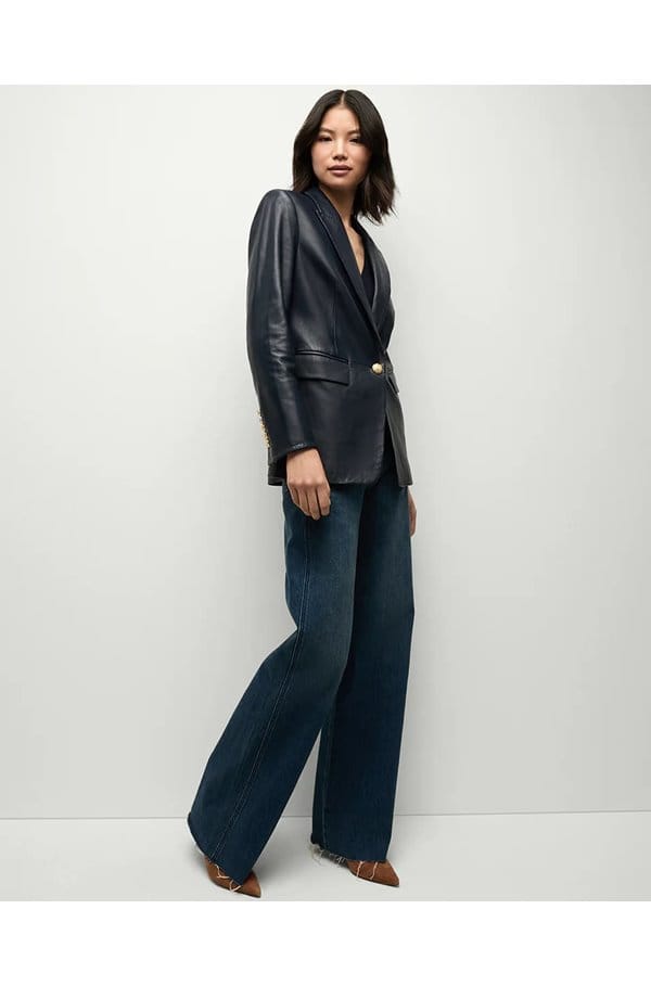 vega leather dickey jacket in navy